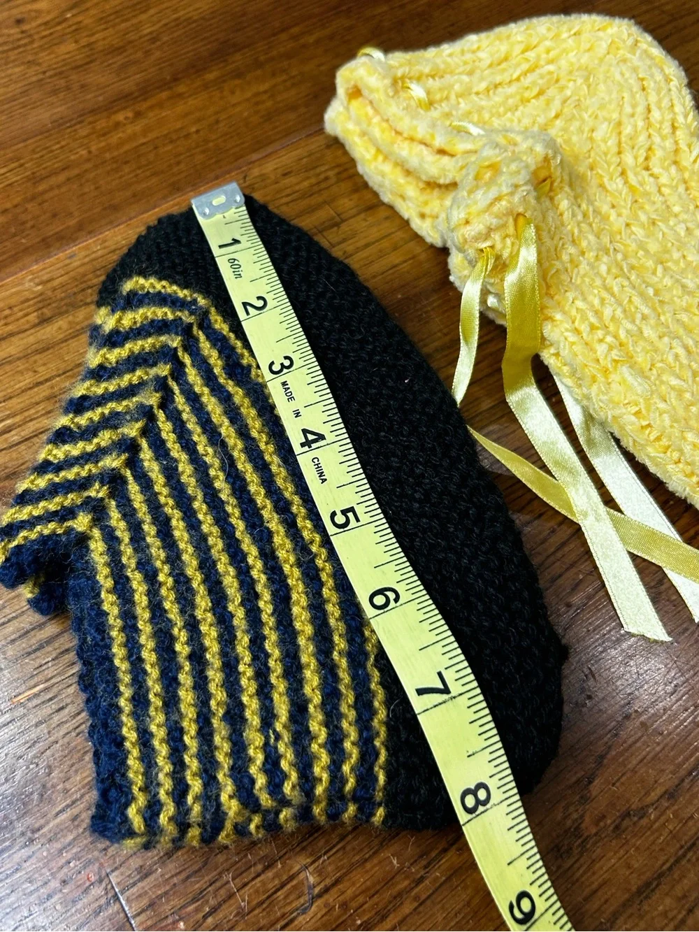 Hand Crocheted Kids Slippers Lot of 2 Pairs Yellow Navy Gold